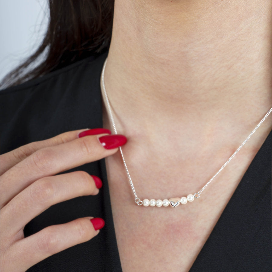 925 Sterling Silver Love Heart Pearl Necklace – Elegant Gift for Her