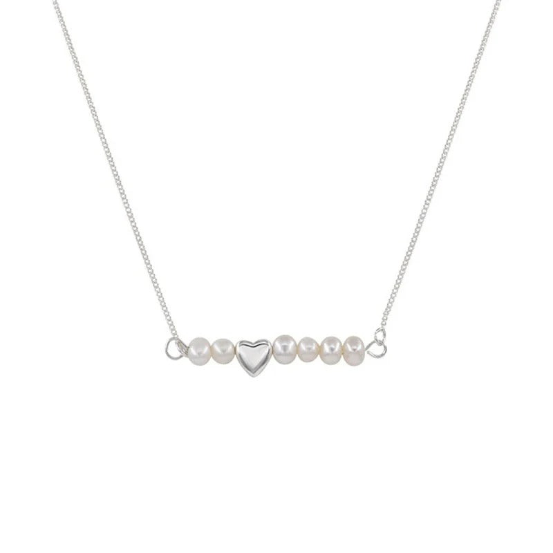 925 Sterling Silver Love Heart Pearl Necklace – Elegant Gift for Her